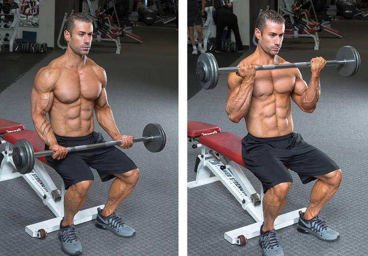 Flexii biceps cu haltera la banca declinata